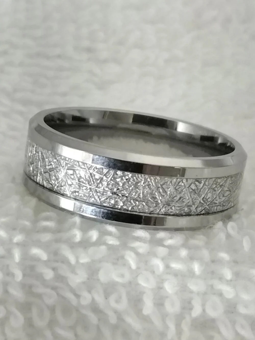 Size 12 Silver Stainless Steel Wedding Band - Silver Inlay